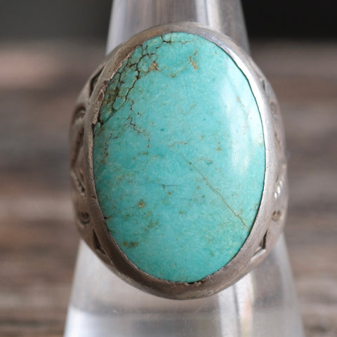 Vintage Sterling Turquoise V for Victory Ring 10