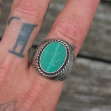 Vintage Sterling Malachite Stamped Band Ring 11