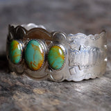 Vintage Sterling 3-Stone Stamped Arrowhead Cuff Bracelet