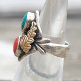 Vintage Sterling Turquoise and Coral Ring 6.25