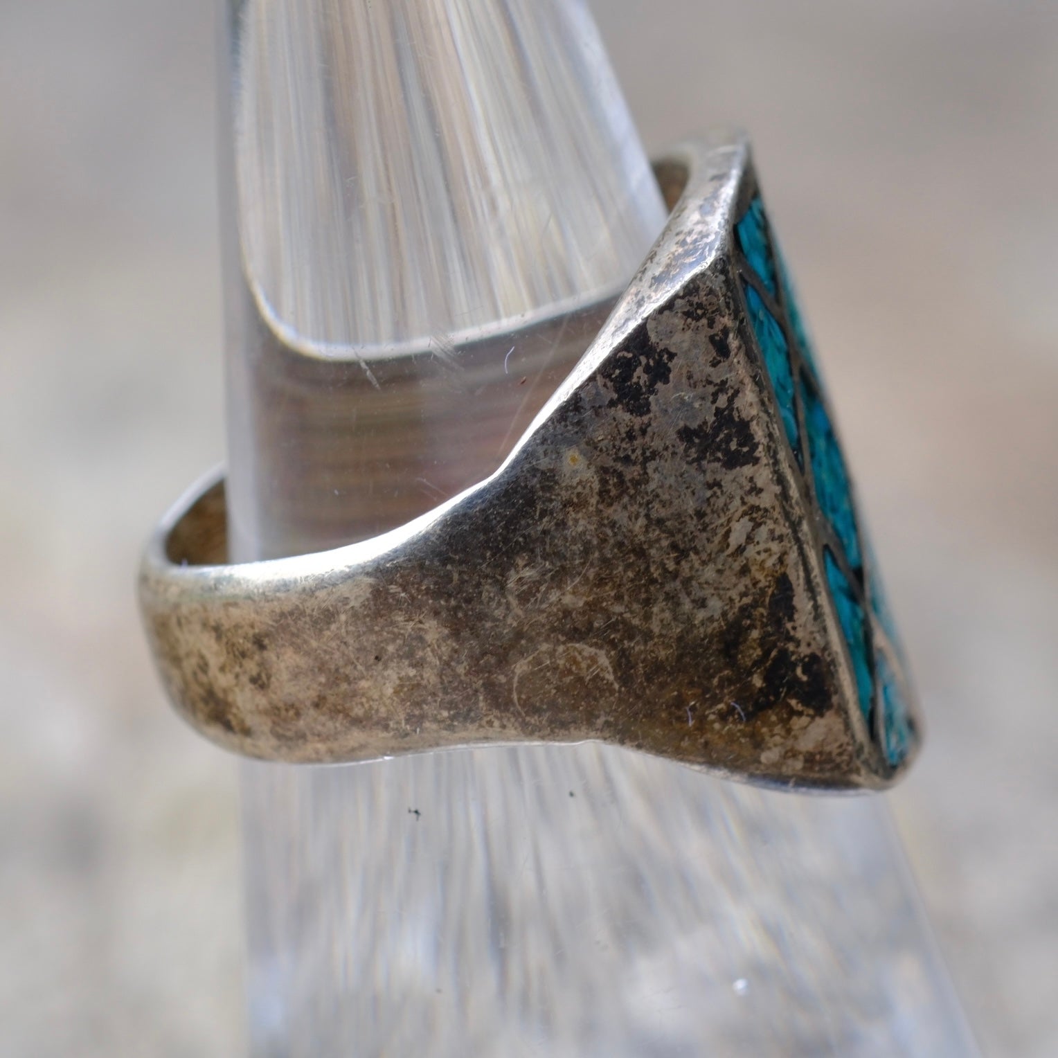 Vintage Sterling Turquoise Inlay Ring 7.25