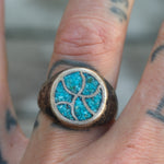 Vintage Sterling Crushed Turquoise Inlay Ring 10.25