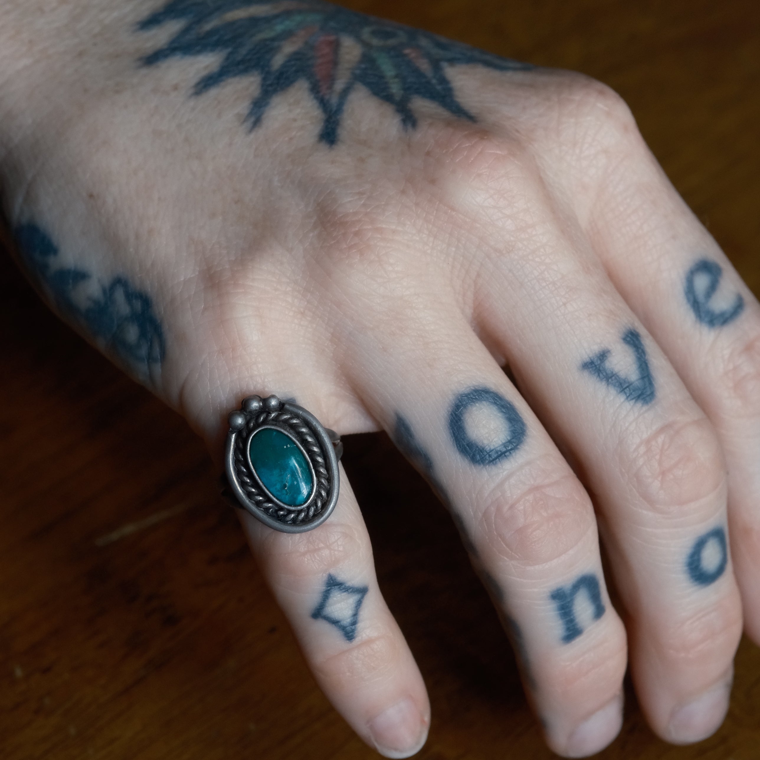 Vintage Sterling Turquoise Roper Ring 3
