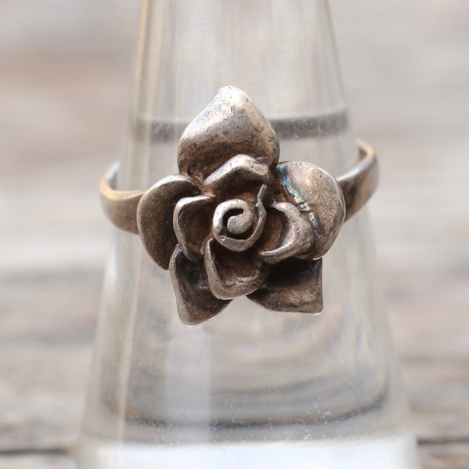 Vintage Sterling Rose Ring 7.75