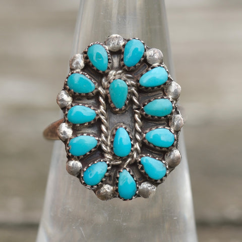 Vintage Sterling Turquoise Cluster Ring 6