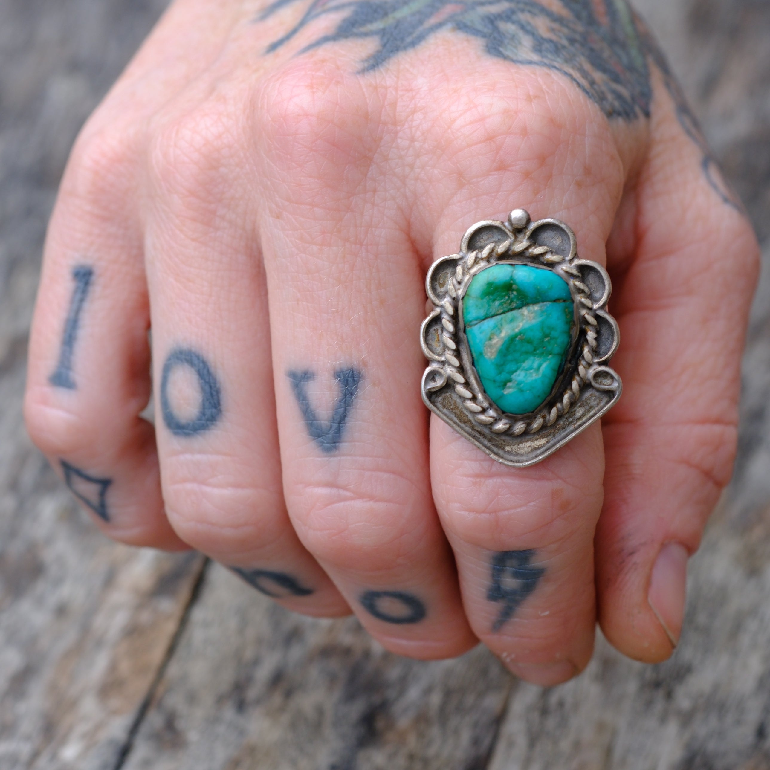 Vintage Sterling Turquoise Ring 7.75