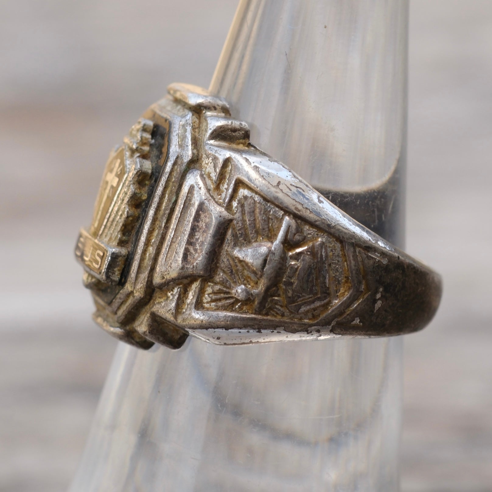 Vintage Sterling Cross SJS Signet Ring 6