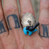 Vintage Sterling Carved Stone Fetish Ring 8.25
