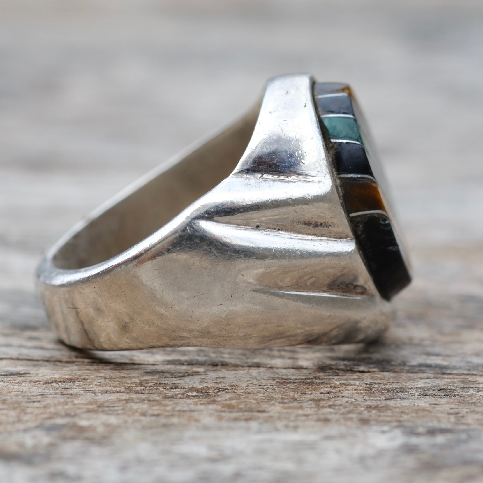 Vintage Sterling Multistone Inlay Ring 9