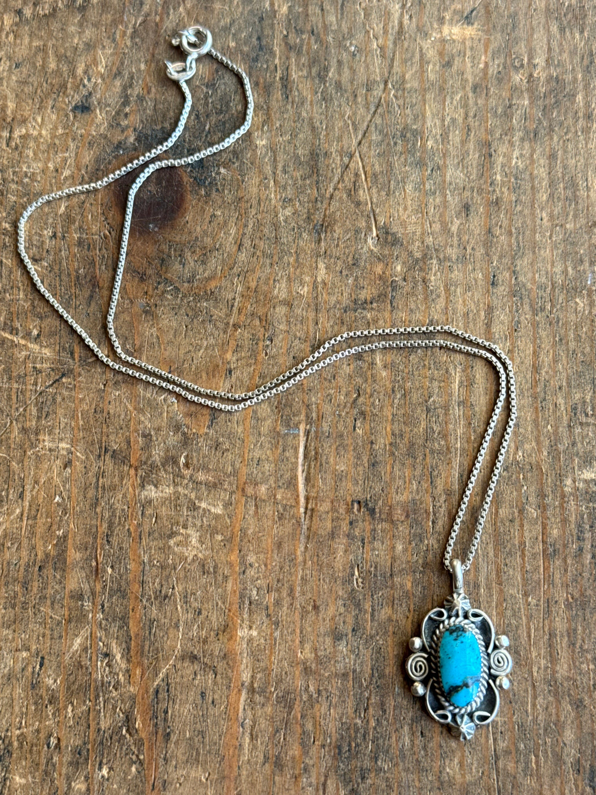 Vintage Sterling Silver Turquoise Florette Necklace