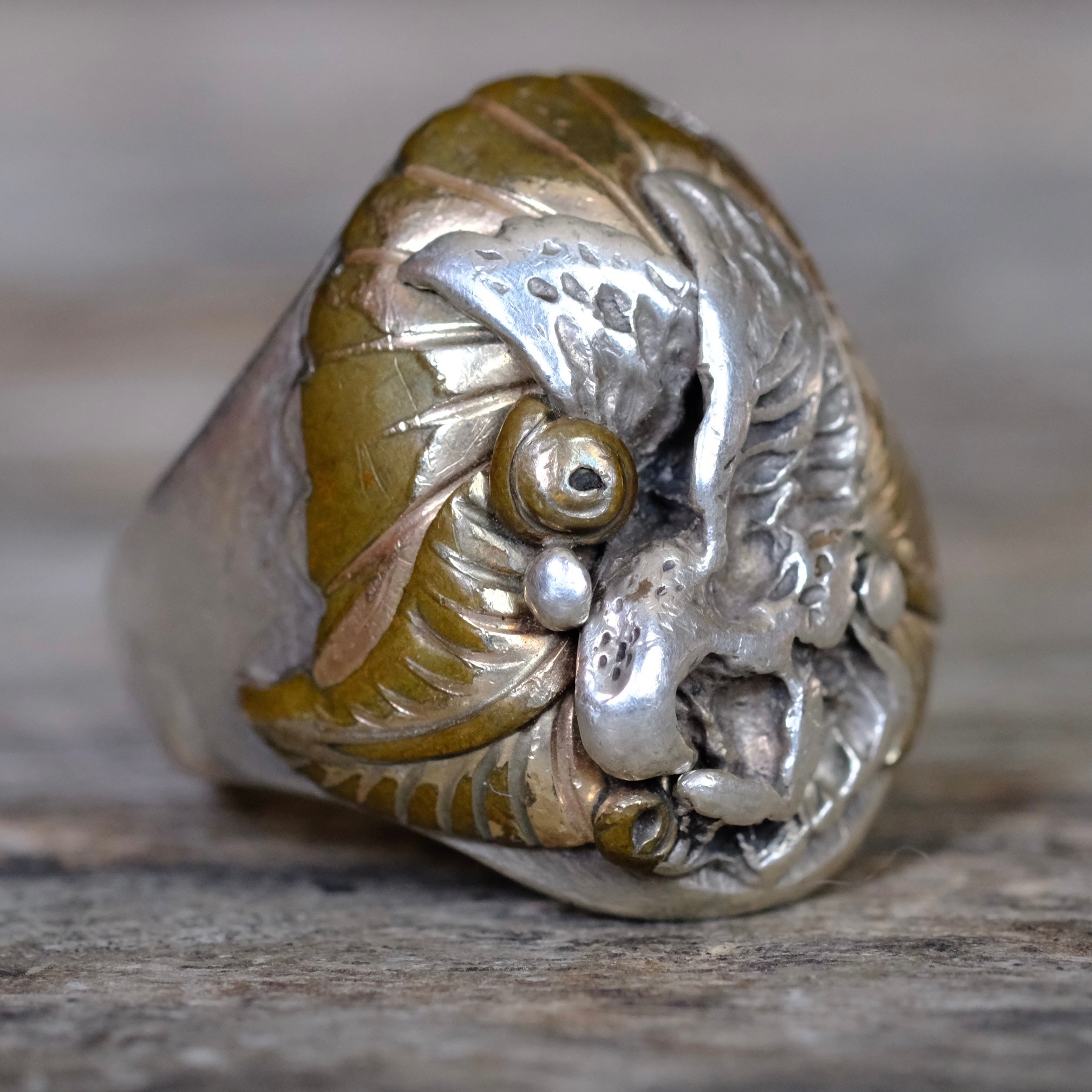 Vintage Sterling and Copper Eagle Ring 11
