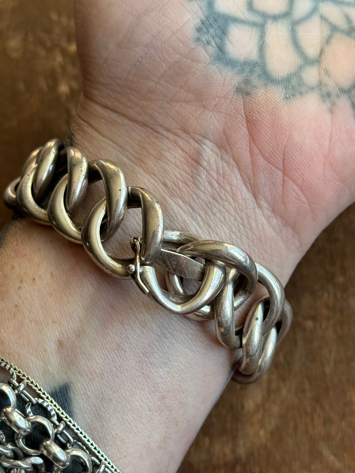 Vintage Sterling Silver 7” Hollow Link Curb Chain Bracelet
