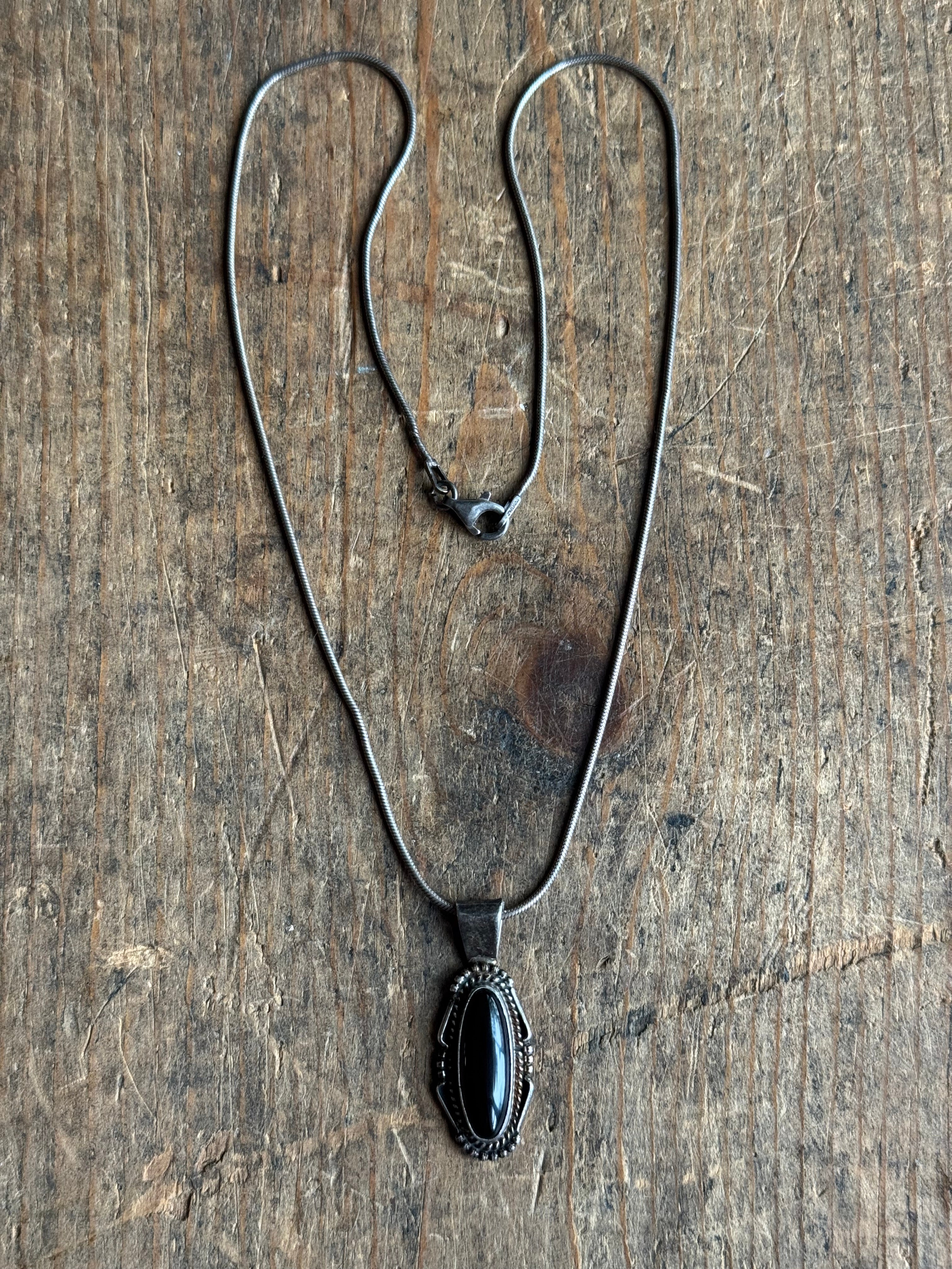Vintage Sterling Silver Onyx Framed Necklace