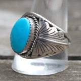Vintage Sterling Turquoise Feather Ring 12.75