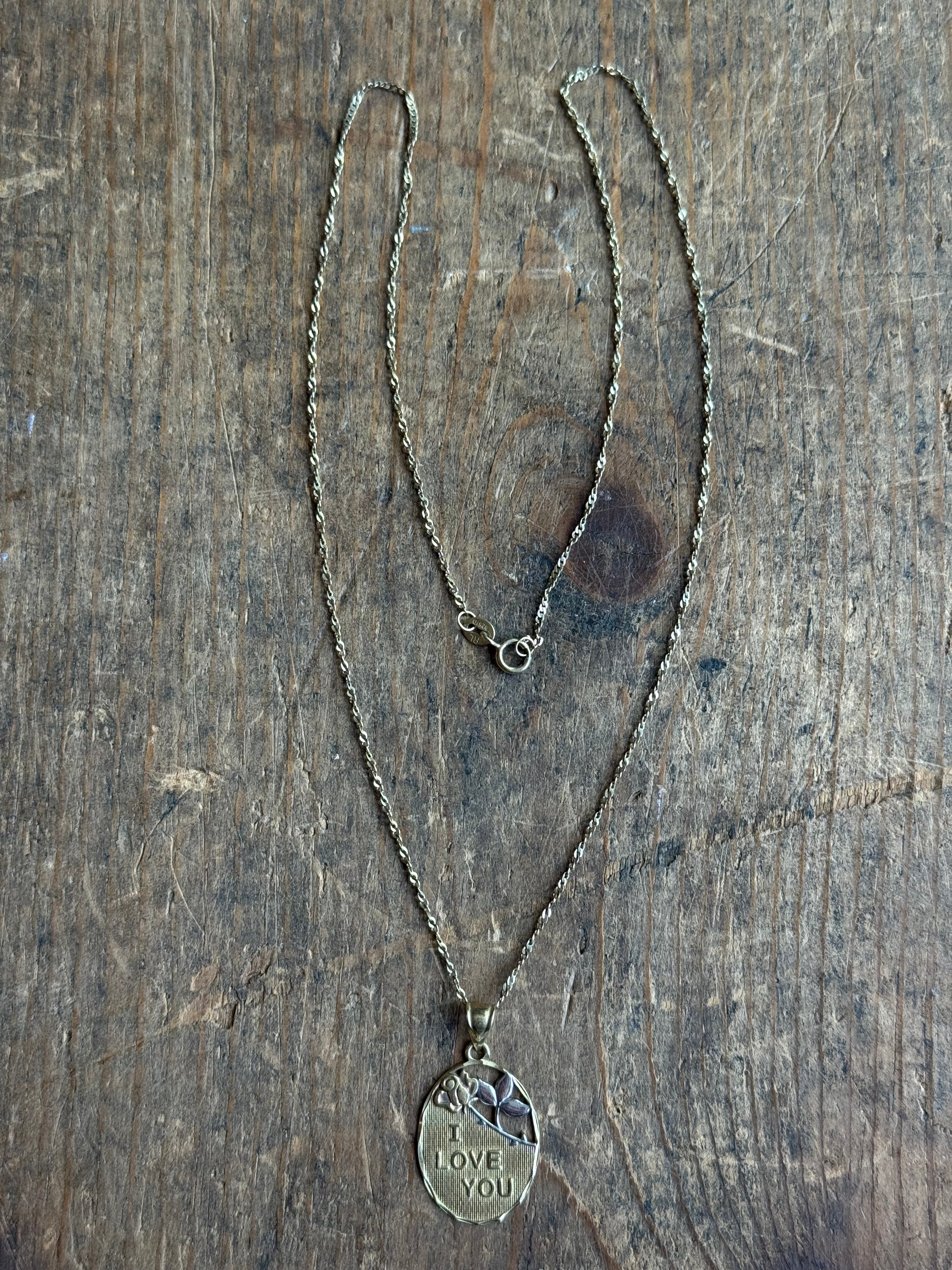 Vintage Sterling Silver Gold Tone 'I Love You' Necklace