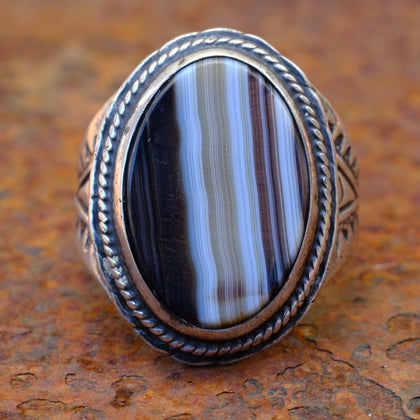 Vintage Sterling Jasper Stamped Band Ring 9.5