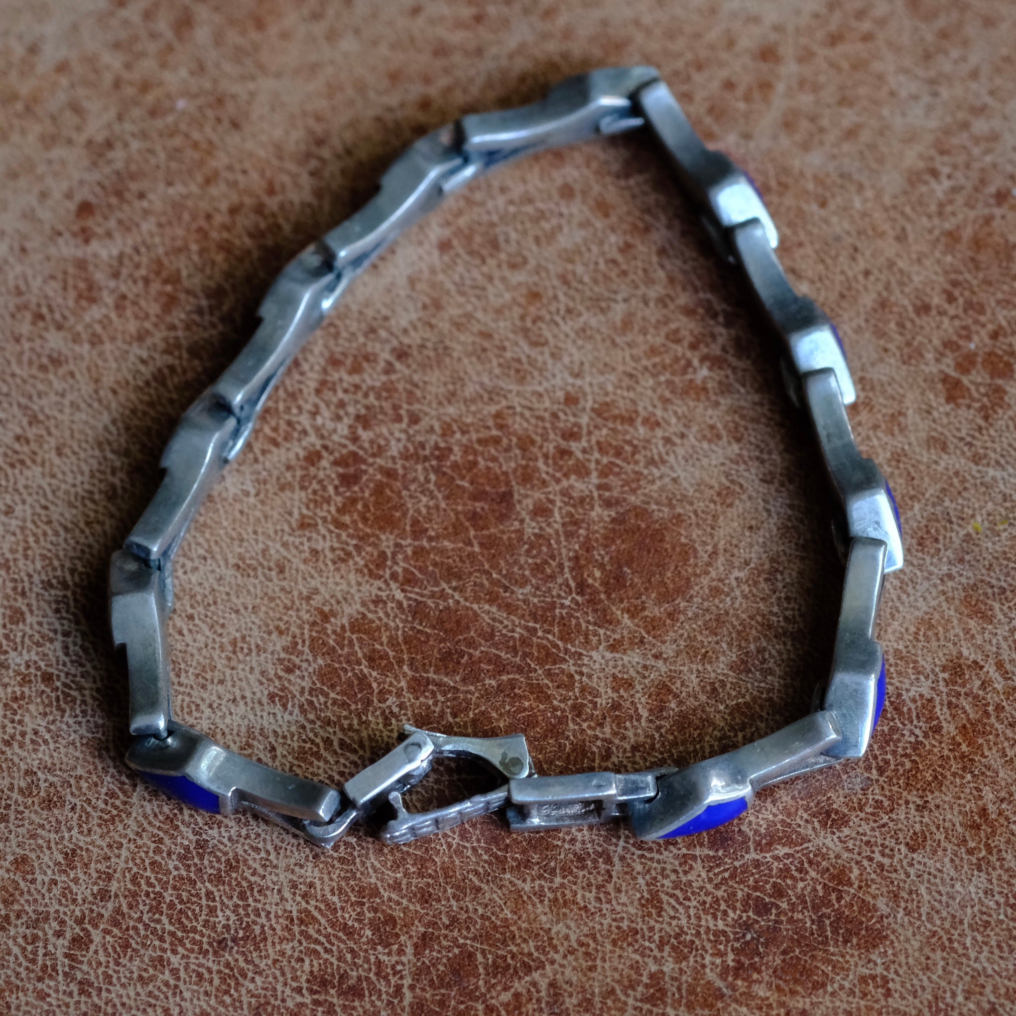Vintage Sterling Silver Lapis Link Bracelet