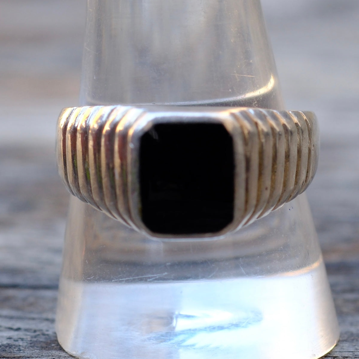 Vintage Sterling Onyx Signet Ring 10.75