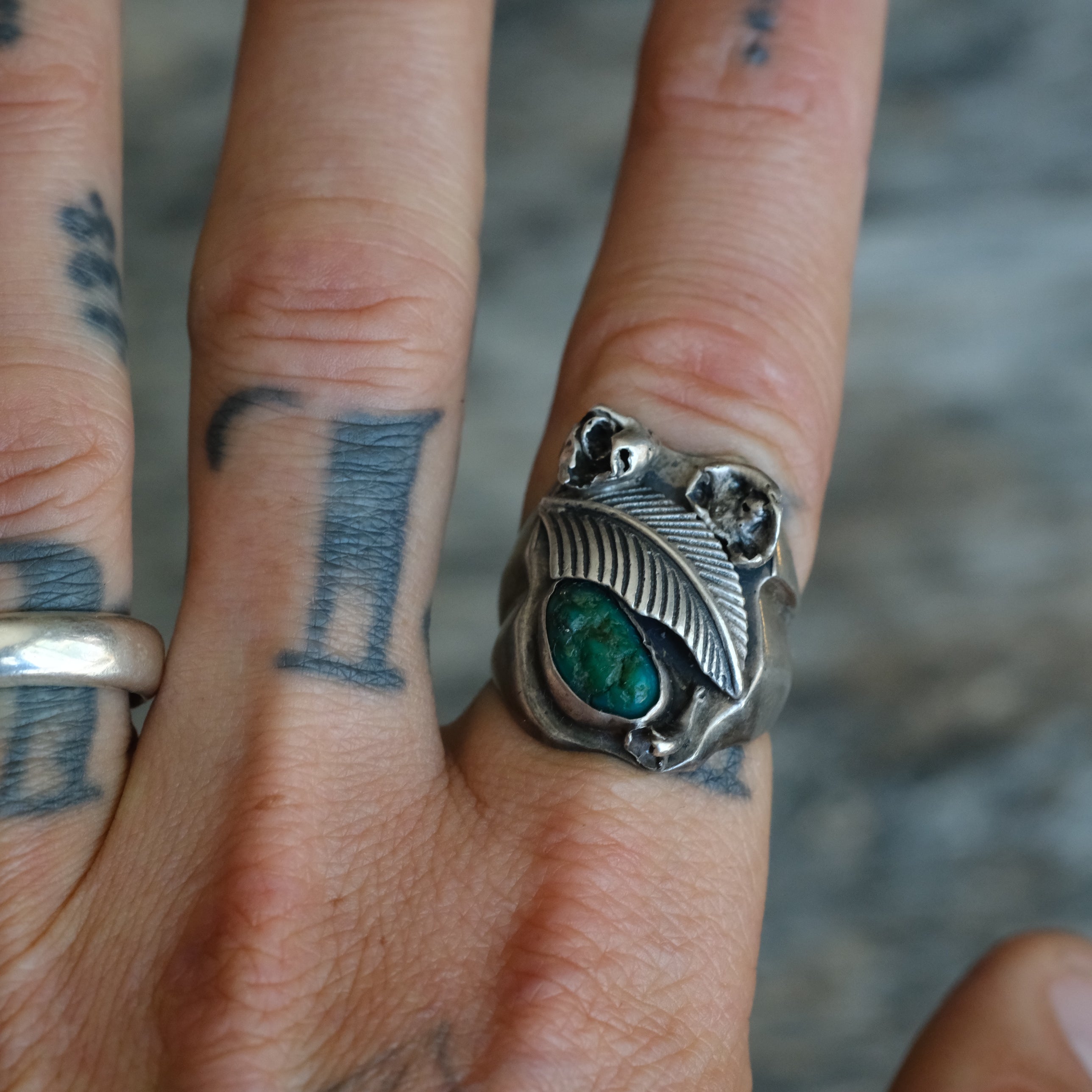 Vintage Sterling Turquoise Feather Ring 9