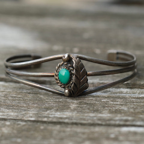 Vintage Sterling Turquoise Feather Cuff