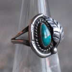 Vintage Sterling Turquoise Feather Ring 7
