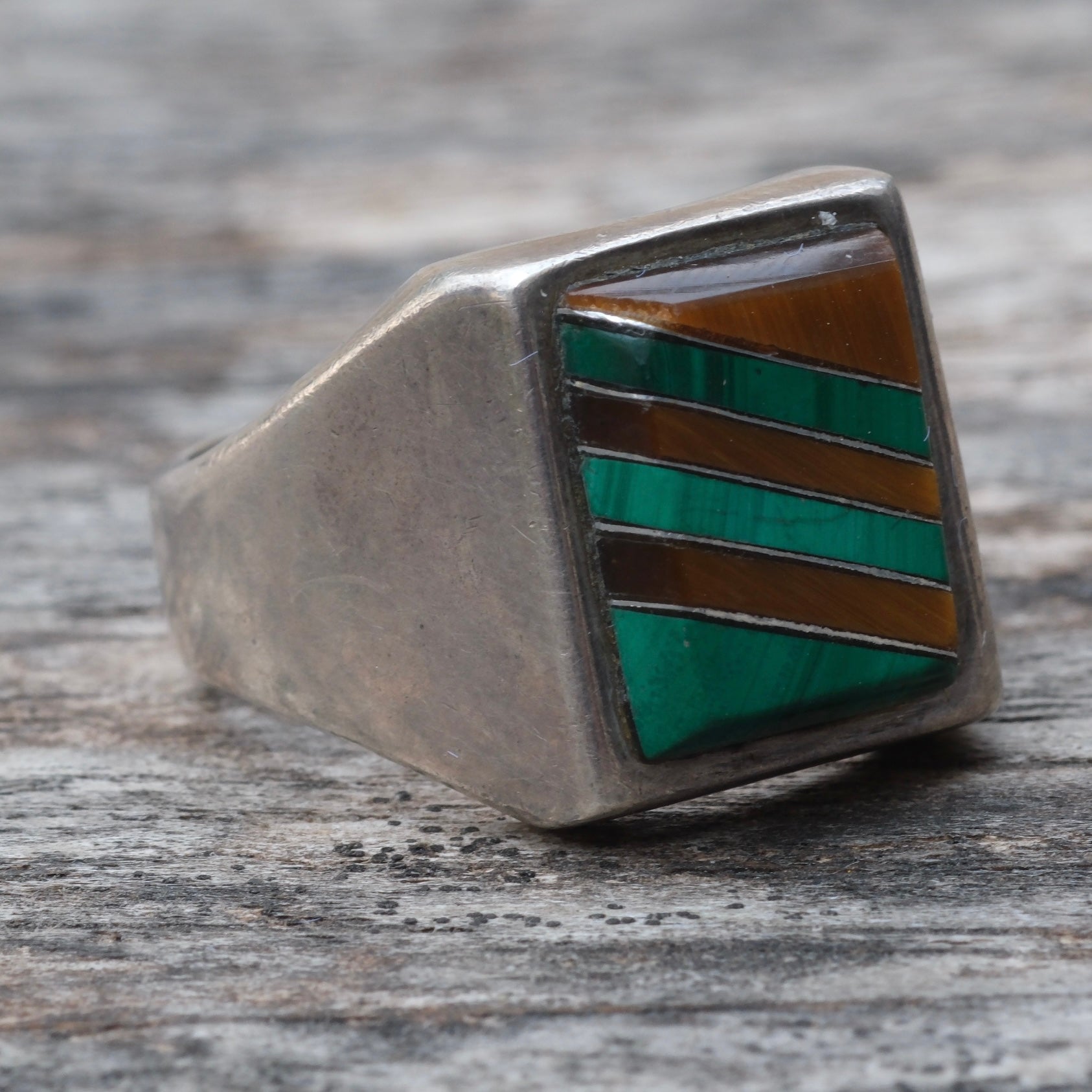 Vintage Sterling Multistone Inlay Ring 9