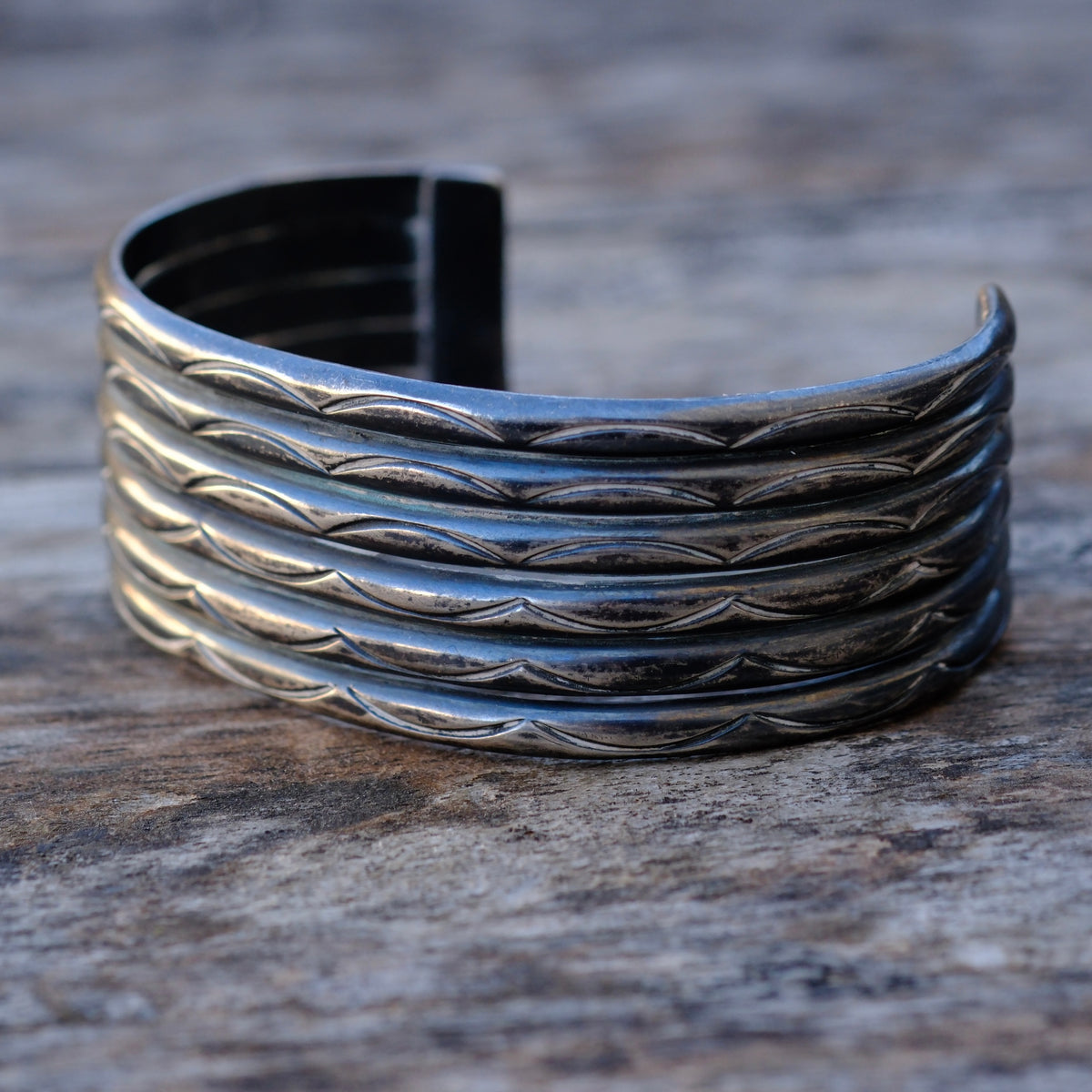 Vintage Sterling Silver Stamped Row Cuff Bracelet