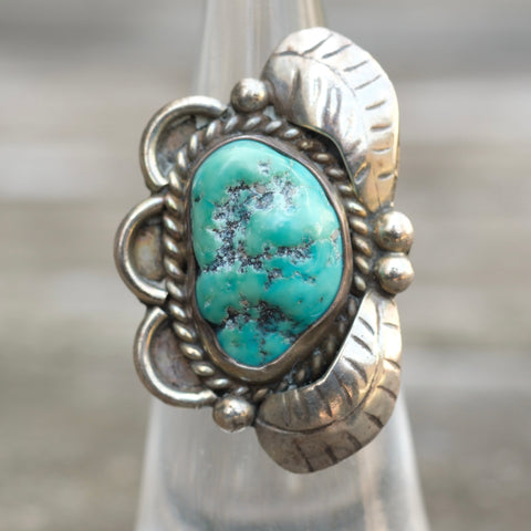 Vintage Sterling Turquoise Feather Ring 4.25