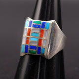 Vintage Sterling Multistone Inlay Ring 8