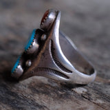 Vintage Sterling Turquoise and Coral Ring 10