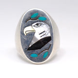 Vintage Sterling Multistone Inlay Eagle Ring 9.25