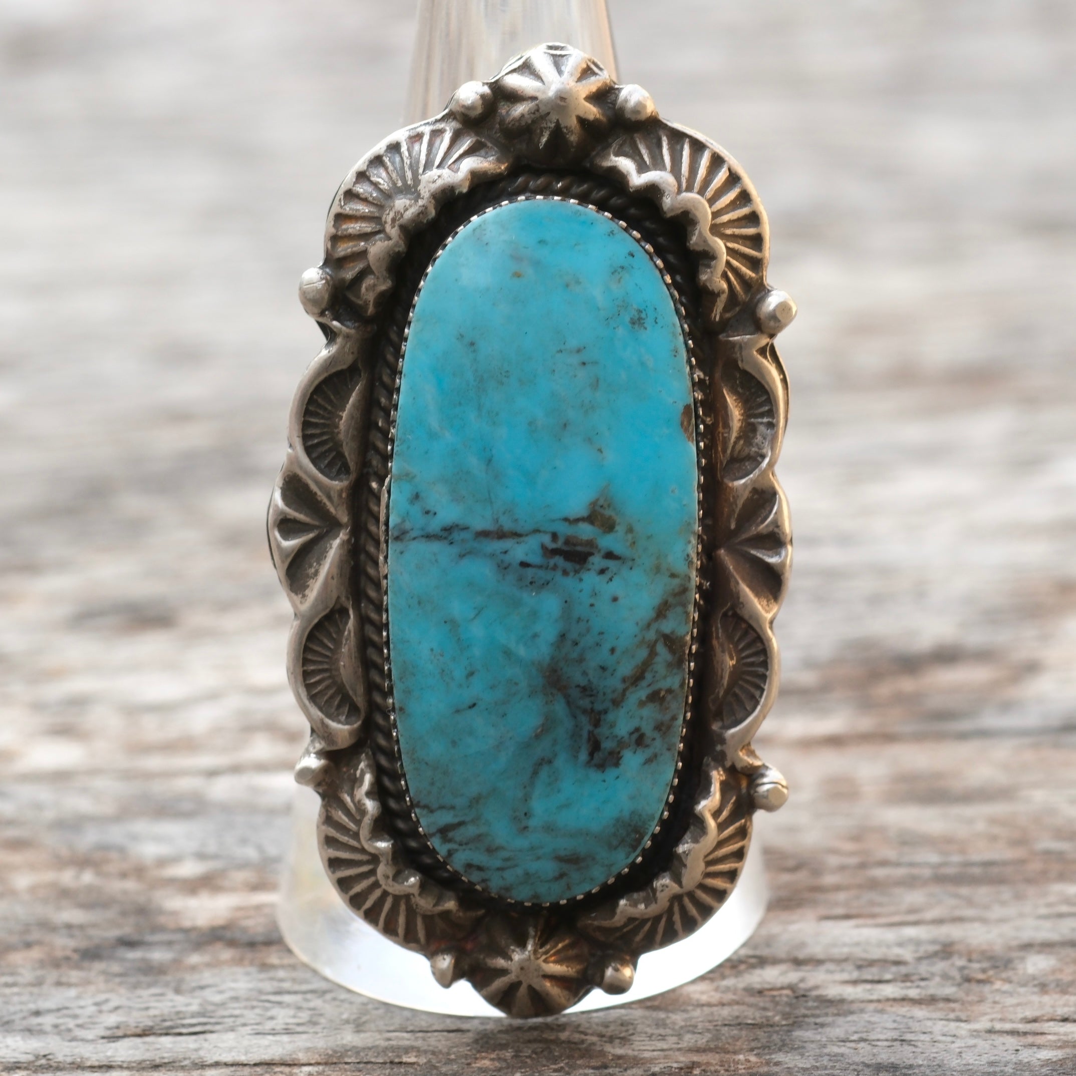 Running Bear Sterling Turquoise Stamped Ring 9