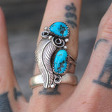 Vintage Sterling 2-Stone Feather Ring 8.25