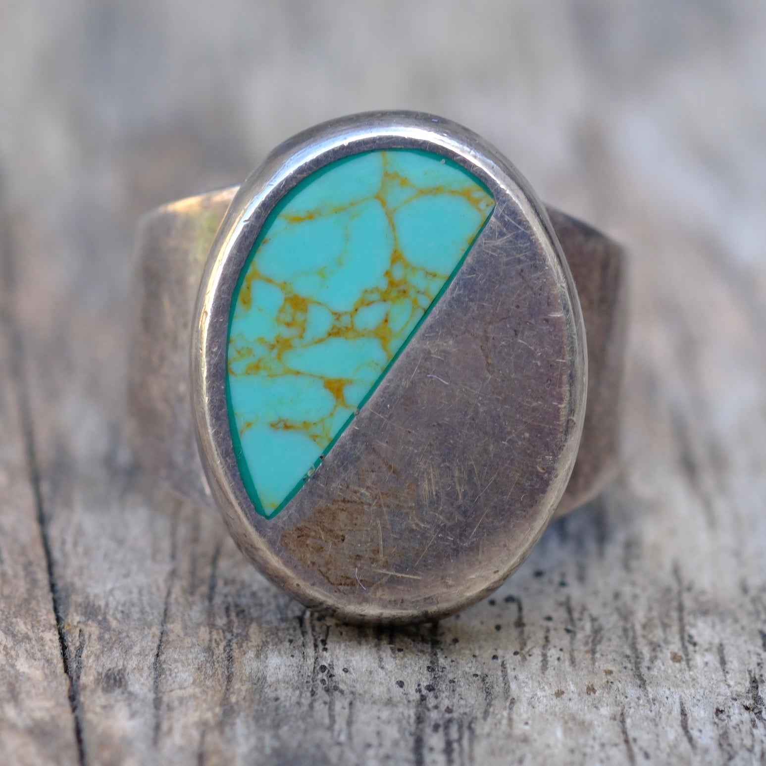 Vintage Sterling Turquoise Signet Ring 8