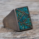Vintage Sterling Crushed Turquoise Inlay Ring 10.25