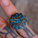 Vintage Sterling Turquoise Inlay Flower Ring 4.5