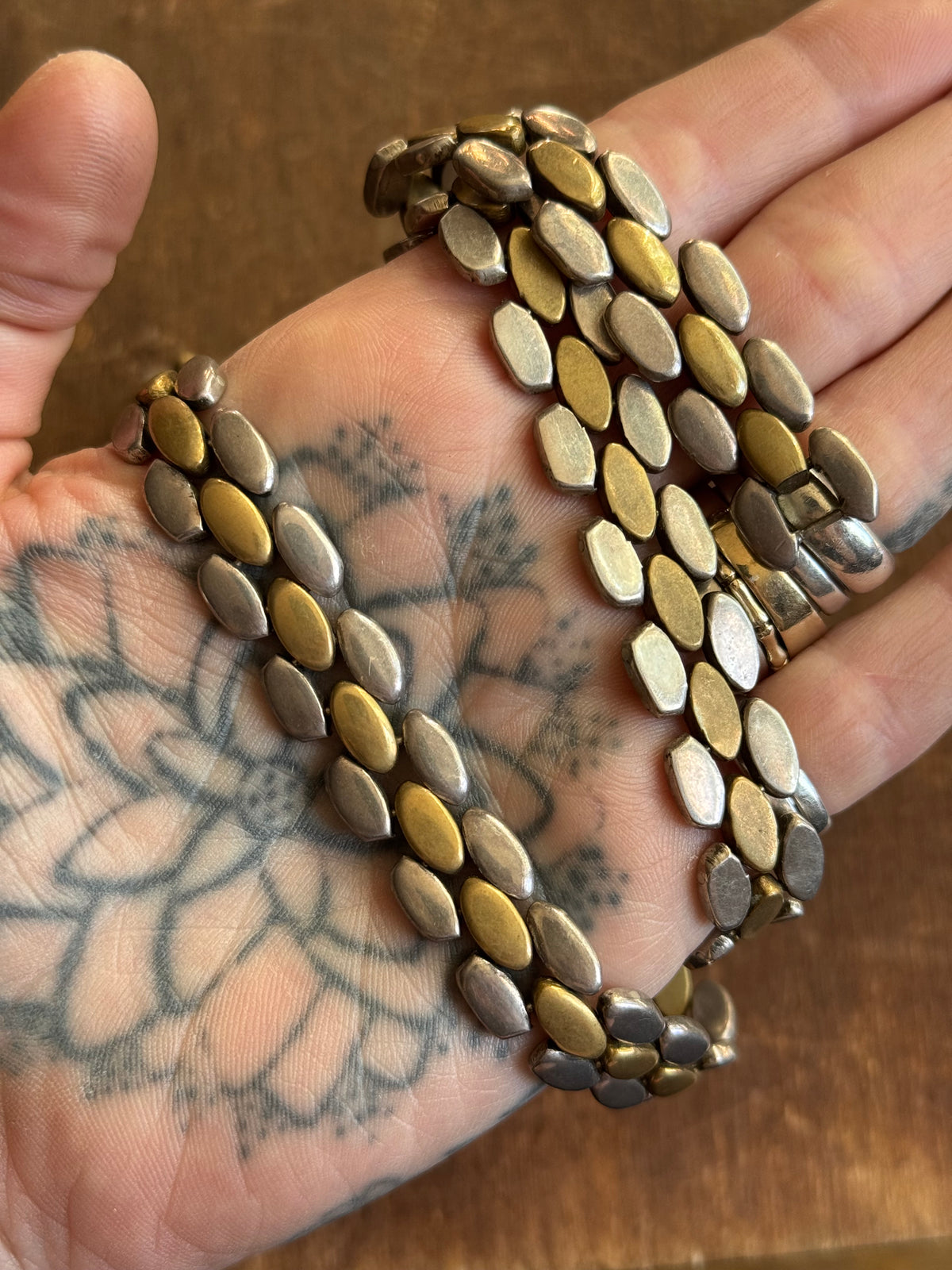 Vintage Sterling Silver & Brass 17.5” Panther Link Chain Choker