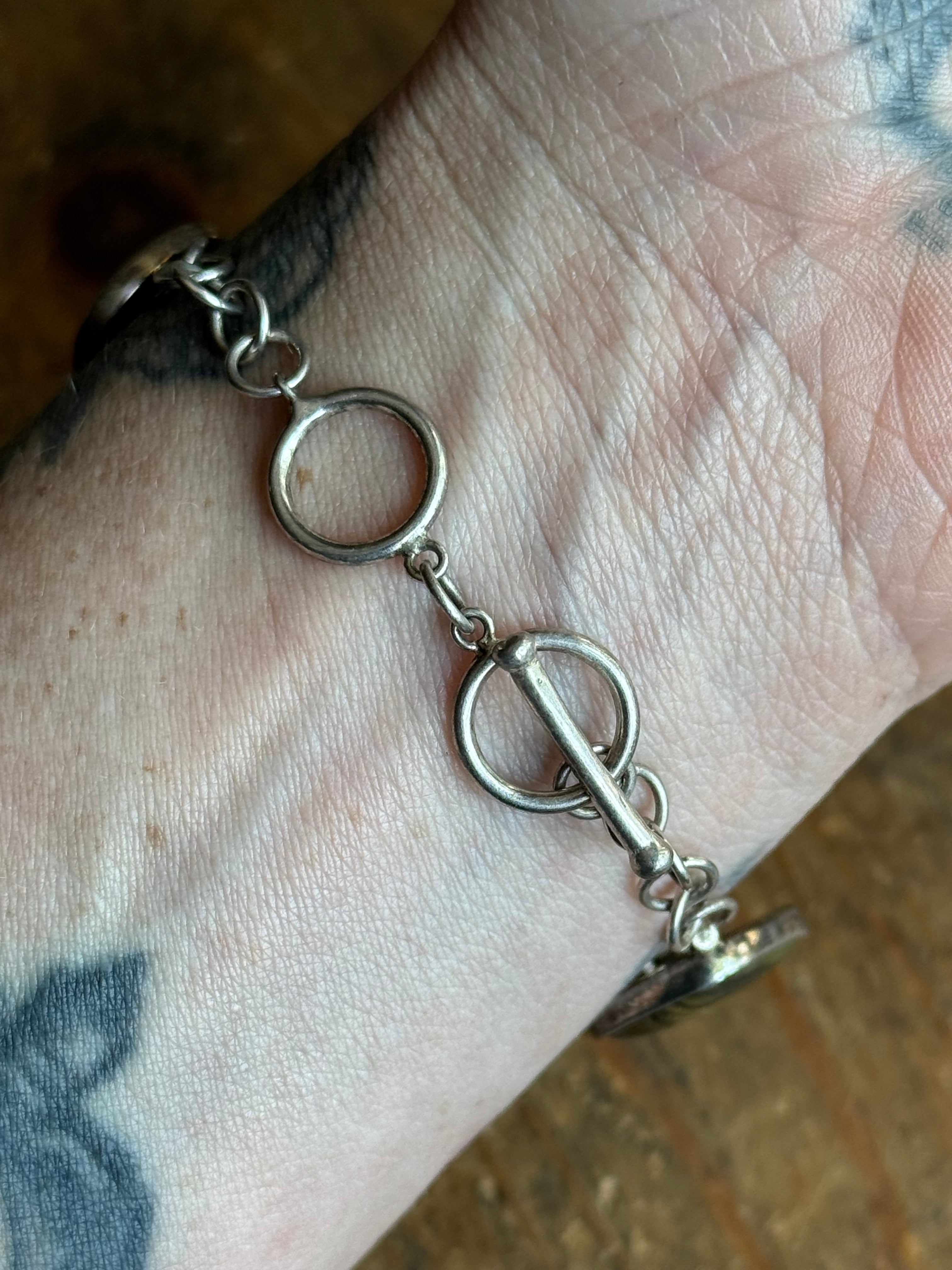 Vintage Sterling Silver 8” Abalone Link Toggle Bracelet