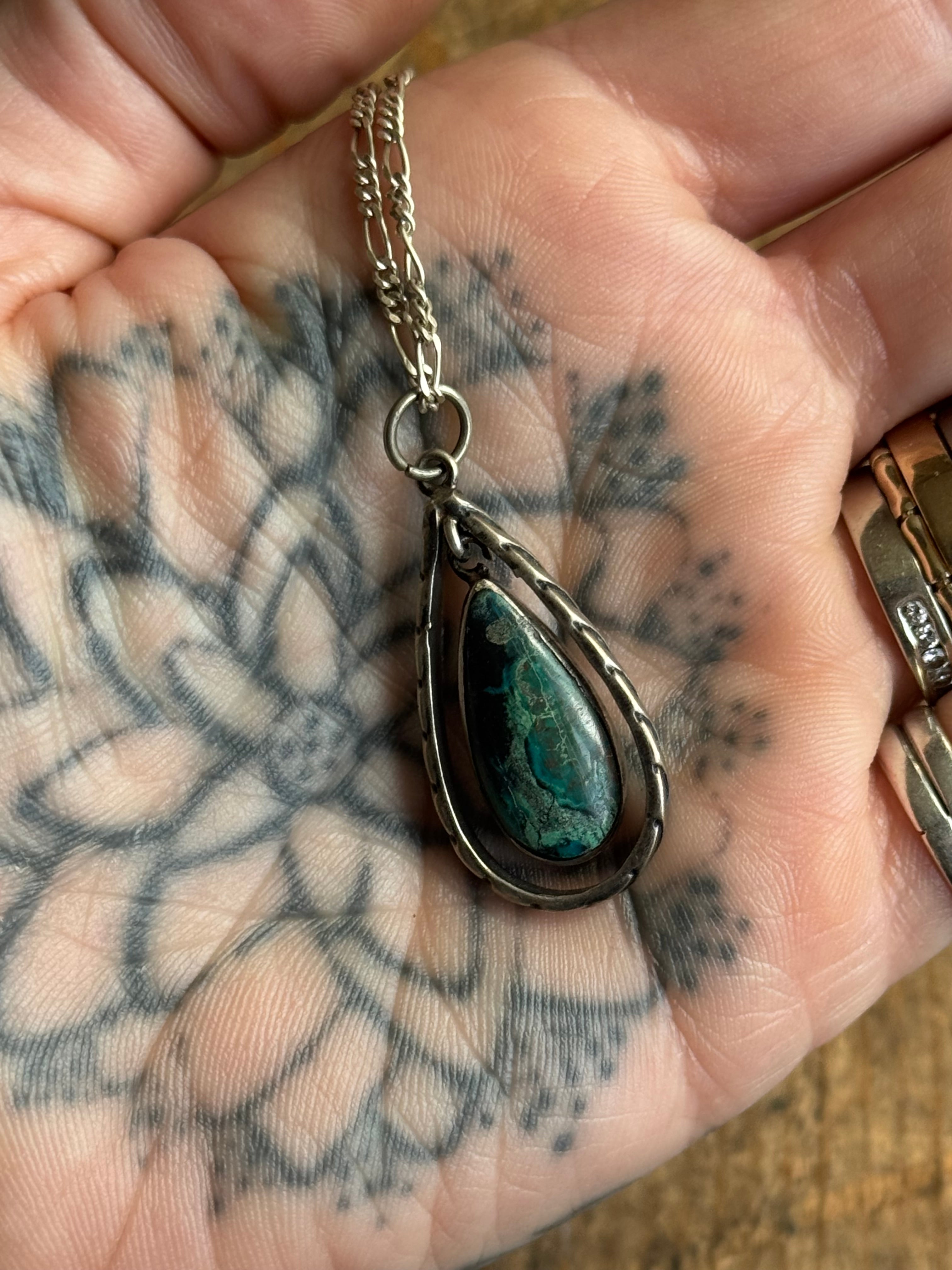 Vintage Sterling Silver Chrysocolla Teardrop Necklace