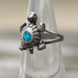Vintage Sterling Turquoise Turtle Ring 4.75