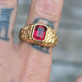 Vintage Gold Plated Red Glass Signet Ring 12.25