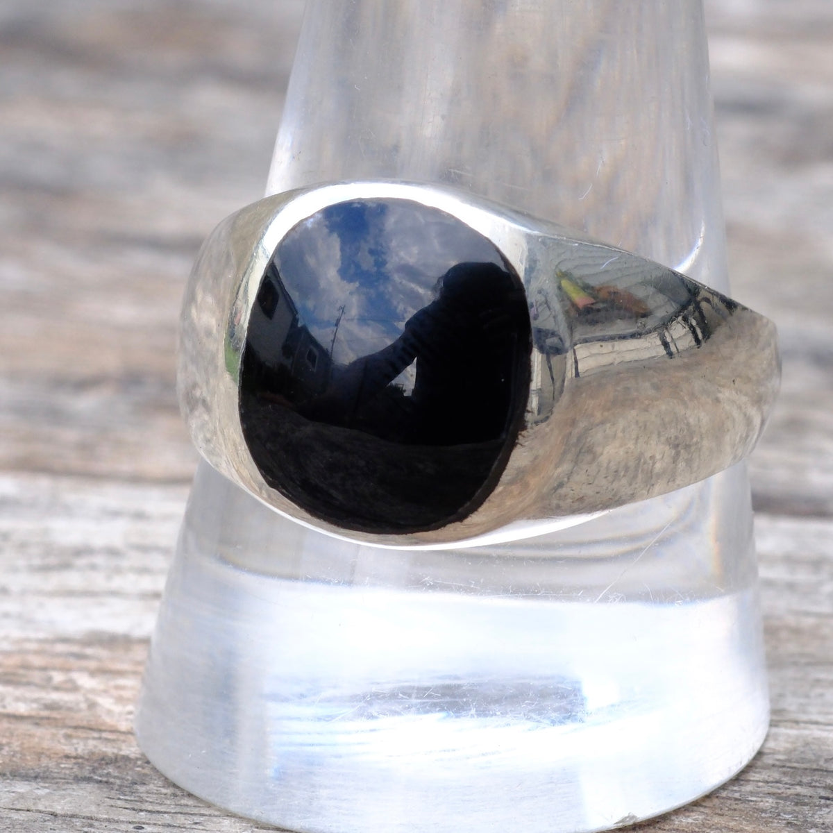 Vintage Sterling Black Resin Signet Ring 11.5
