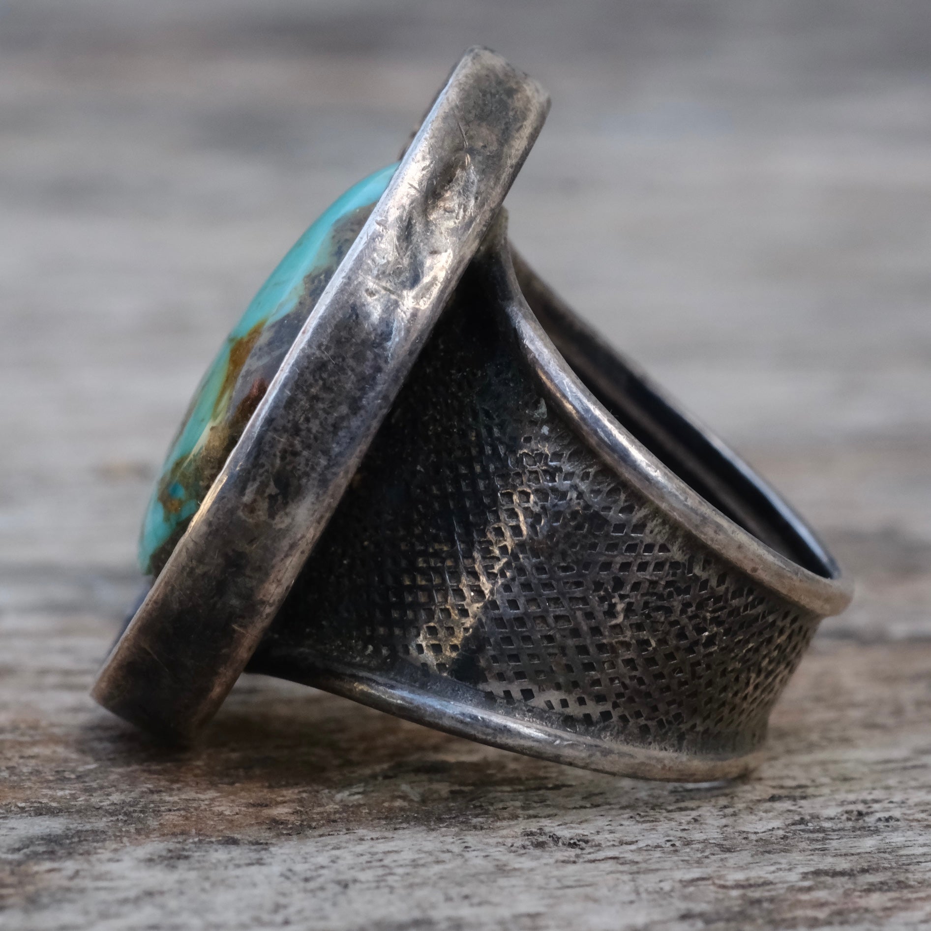 Vintage Sterling Turquoise Shadowbox Ring 6