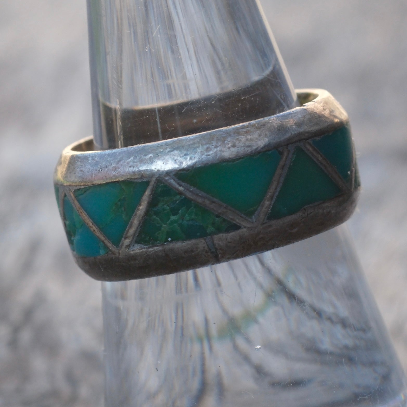 Vintage Sterling Turquoise Inlay Band Ring 7