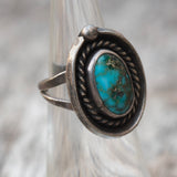 Vintage Sterling Turquoise Roper Ring 4.25