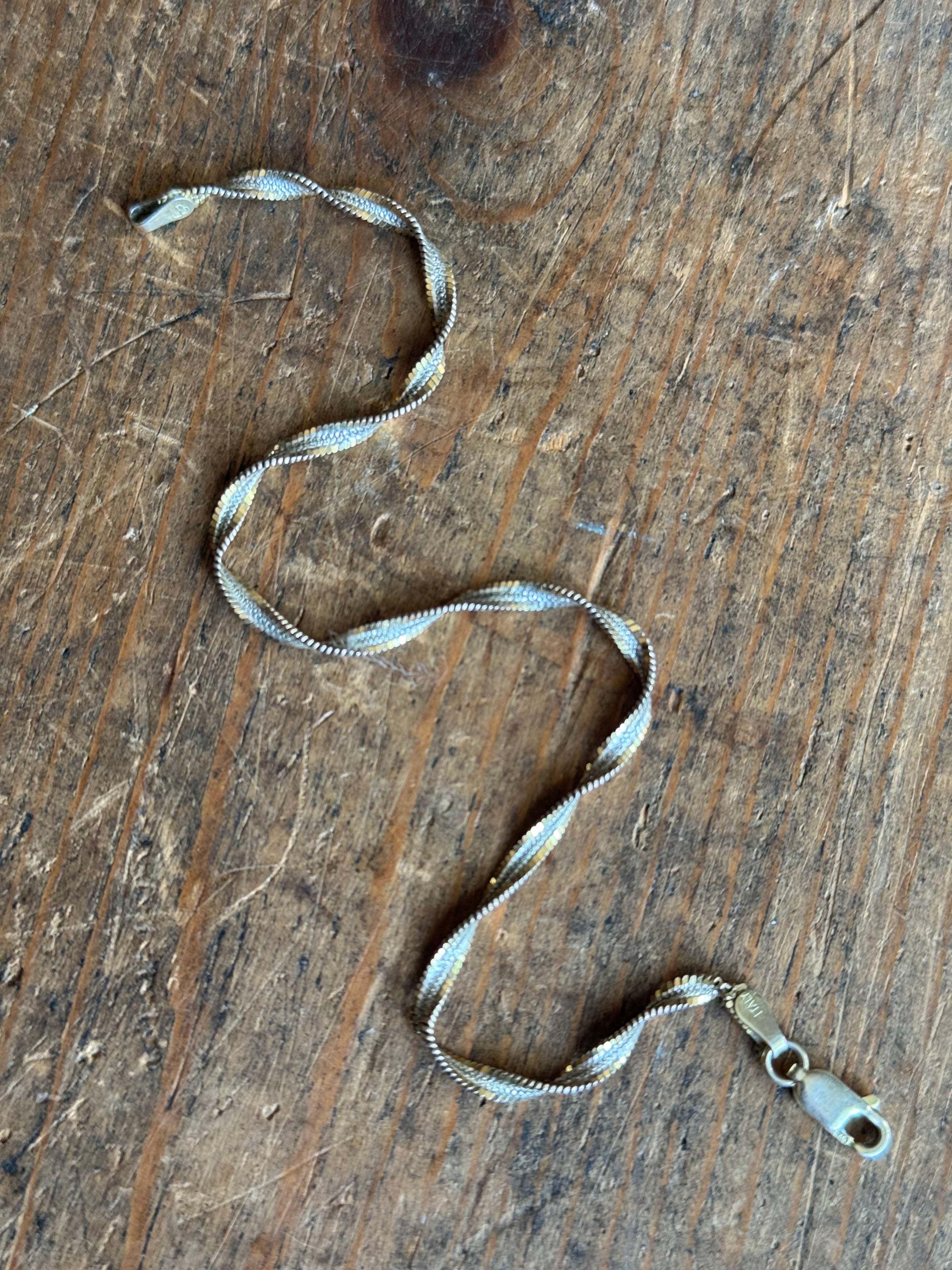 Vintage Sterling Silver 8” Two Tone Rope Chain Bracelet