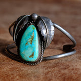 Vintage Sterling Huge Turquoise Feather Cuff 6"