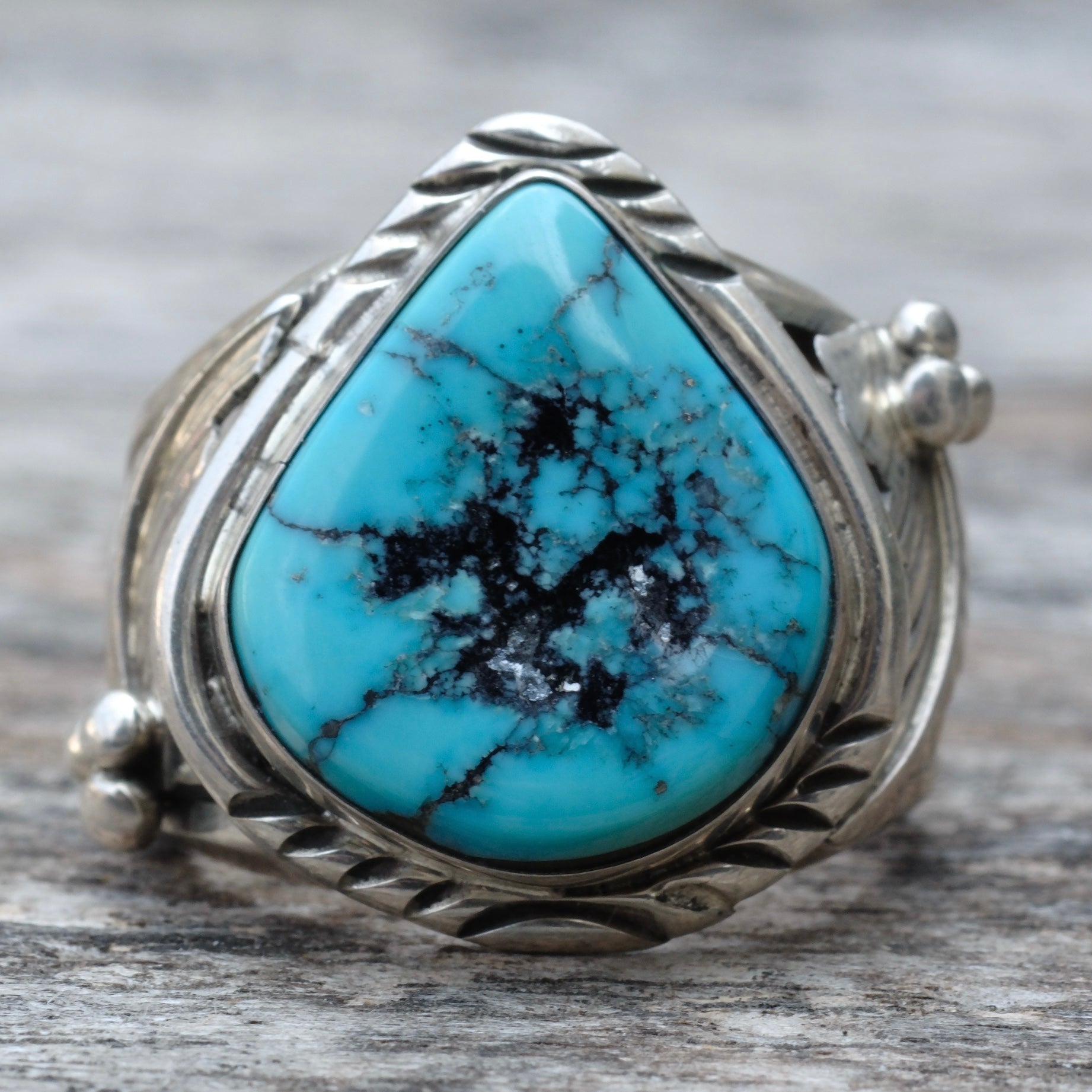 Vintage Sterling Turquoise Feather Ring 10.75