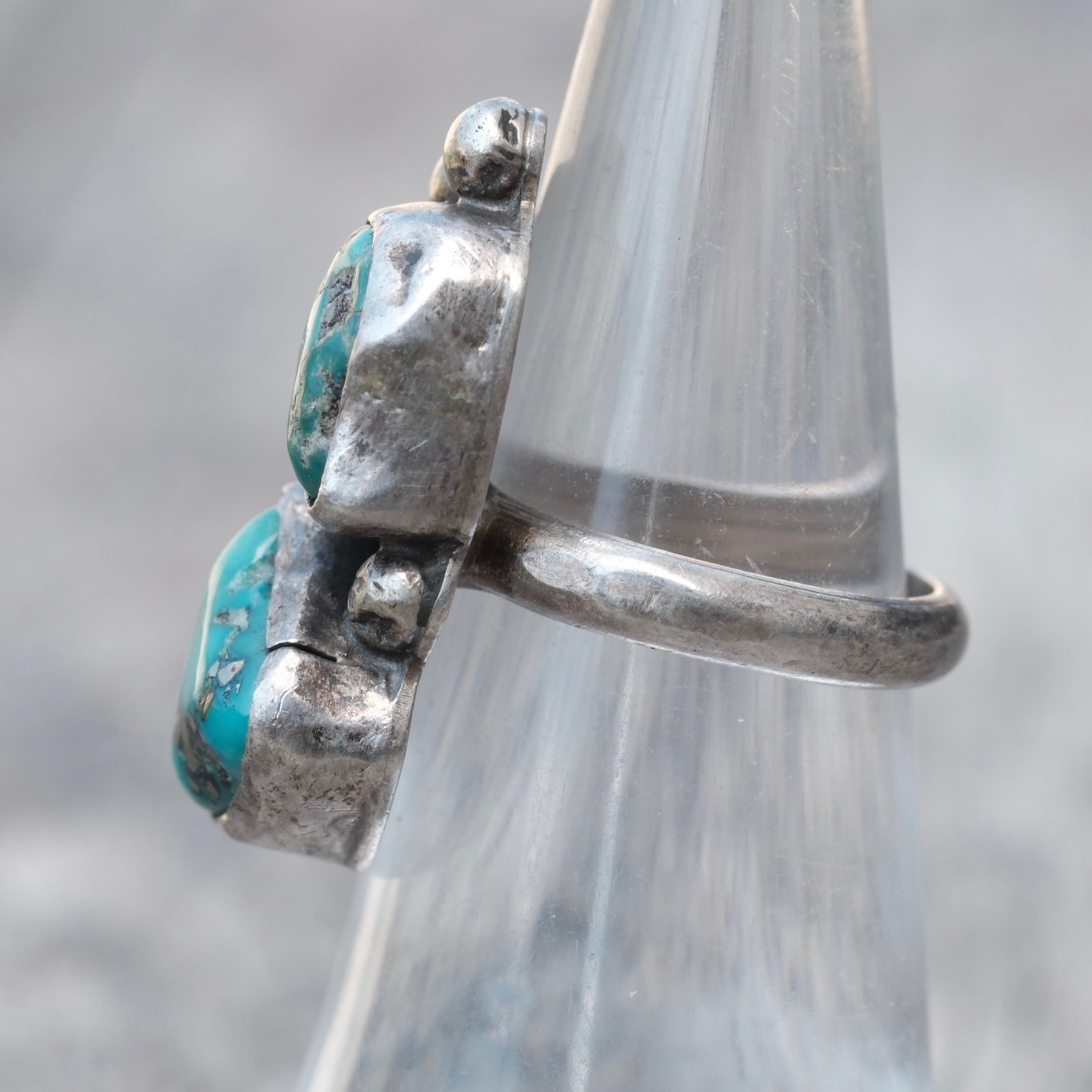 Vintage Sterling 2-Stone Turquoise Feather Ring 5.5