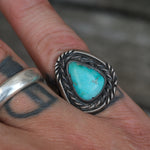 Vintage Sterling Turquoise Roper Ring 6.25
